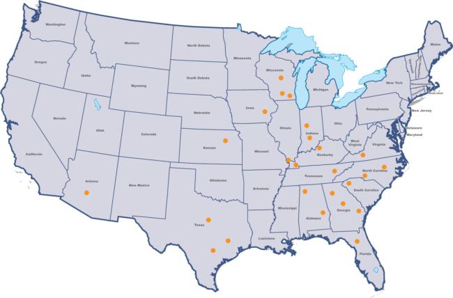 Map of the top 25 bass fishing colleges