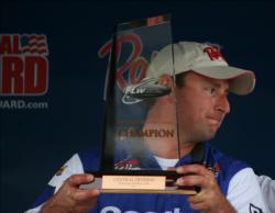 McGuire with the trophy from his first FLW win. 