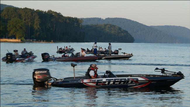 Evinrude pro Chad Brauer makes his way to the start boat Wednesday morning.