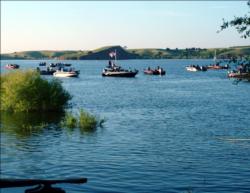The Walleye Tour start boat guides anglers out of Spring Creek for a day of tourney action on Lake Oahe.