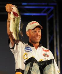 Brent Long holds up one of the last-minute fish that brought him victory at Lake Guntersville.
