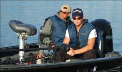 Pro Brett Wilkens and co-angler Derek Navis prepare for a long run to the east side of Lake Winnebago.