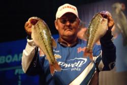 J.R. Wright of Truckee, Calif., took over the top spot in the Co-angler Division with a 12-pound, 5-ounce catch during the first day of Forrest Wood Cup competition on Lake Lanier. 