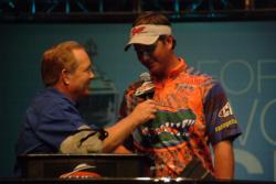 2010 FLW College Fishing National Champion Jake Gipson of the University of Florida talks with Forrest Wood Cup host Charlie Evans about the excitment of fishing in this year