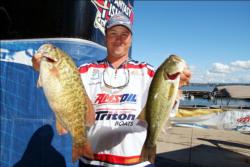 Pro Darrin Schwenkbeck of Varysburg, N.Y., just made the top-10 cut with 25 pounds. He will get to fish for the AFS Northern title on Erie, but he will miss some FLW Series practice time to do so as the Eastern event on Lake Chickamauga kicks off next week.