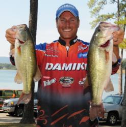 Damiki pro Bryan Thrift of Shelby, N.C., Carolina-rigged his way to fourth place on day one with 15-4.