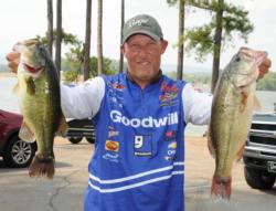 Goodwill pro Wesley Strader of Spring City, Tenn., brought 14 pounds, 6 ounces to the scales today to move up into fifth place with a two-day total of 25-10.
