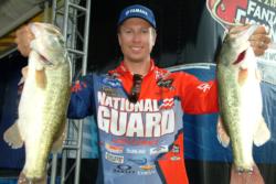 National Guard pro Brent Ehrler of Redlands, Calif., used a total catch of 13 pounds, 14 ounces to finish the day in second place on Lake Roosevelt.