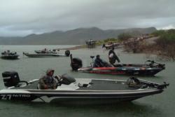 As raindrops pound Lake Roosevelt, FLW Series anglers do their best to prepare of takeoff.