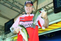 Co-angler Tim Dotson of Loomis, Calif., used a total catch of 24 pounds, 11 ounces to claim second place overall at the FLW Series event at Lake Roosevelt.