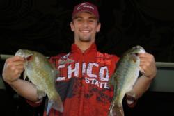 Chico State teammate Parker Moran shows off his catch en route to a third-place finish. The team of Moran and Marshal Smith were the second Chico State team to qualify for the finals.
