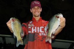 Parker Moran of Chico State shows off part of his team's second-place catch at the FLW College Fishing Western Regional Championship.