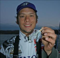 Zac Cassill of third place Winona State University hopes to catch another 4-pounder like he did on day one on a 3/8-ounce Lethal Weapon jig.