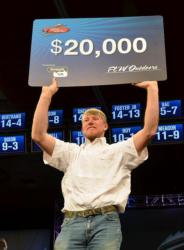 For winning the FLW Tour event on Beaver Lake, co-anlger Keeton Blaylock earned $20,000.