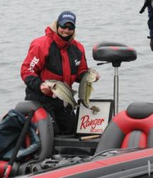 Bryan Thrift was so shocked about catching back-to-back 4 pounders on Beaver Lake he had to show them off for the camera.