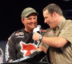 Co-angler champion JR Wright celebrates his FLW Tour win on Lake Hartwell. 