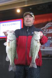 Rhett Fornof of Park City, Utah, leads the Co-angler Division with 31-13, which included these two brutes caught during Friday
