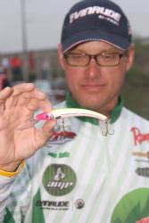 Amp Energy/Diet Mountain Dew pro John Balla is in fifth place overall. Balla will be pulling this Reef Runner crankbait on the final day of National Guard FLW Walleye Tour competition on Lake Erie.