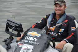 Second-place qualifer Luke Clausen shares a laugh before final takeoff on the Potomac.