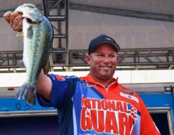 Pro Bobby Lane of Lakeland, Fla., shows off his third-place catch at the FLW Tour Potomac River event.