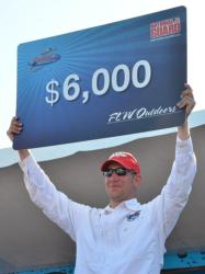 For winning the FLW Walleye Tour event on Leech Lake, co-angler Alan Wegleitner took home a check for $6,000.