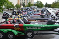 Custom-wrapped tournament boats line the Summit Arena & Hot Springs Convention Center at the 2011 Forrest Wood Cup.