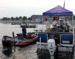 Anglers in later flights make their way through boat check as the 6:30 takeoff approaches.