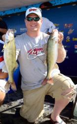 Christopher Hanson of New Hope, Minn., leads the Co-angler Division on Lake Oahe with 10 walleyes weighing 34-13.