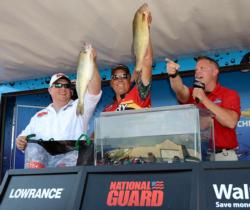 Pro Chase Parsons of Brillion, Wis., and co-angler Christopher Hanson of New Hope, Minn., caught five walleyes weighing 18 pounds, 5 ounces on the final day of the National Guard FLW Walleye Tour tournament on Lake Oahe and each won their division.