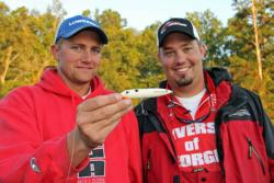 Day-one leaders Randy Tolbert and Chase Simmemon, of the University of Georgia, will start their morning with topwater baits.