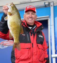 Fourth-place co-angler William Rogers holds up a nice Lake Champlain smallmouth.