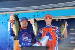 Jared Spickelmier and Jacob Leanna of Boise State show off their fourth-place catch at Clear Lake.