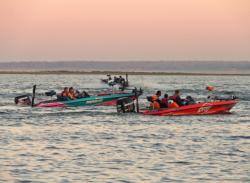 Anglers take off in different directions at the start of day one on Lake Somerville.