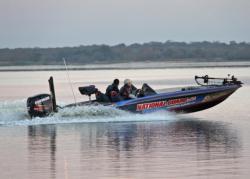 Day-two leaders Kyle Bates and Cody Collins take off for a final shot at Somerville Lake. 