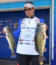Third-place co-angler Chad Billiot caught a 21-pound, 7-ounce stringer on day two after taking a zero on day one.