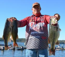 Pro Robert Behrle holds up part of his 21-pound, 10-ounce stringer.