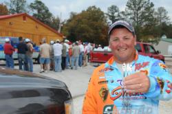 Ranger pro Ramie Colson smiles as he shows off his newly acquired Alabama Rigs.
