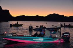 FLW College Fishing Western Regional qualifiers get ready for the start of the opening round of tournament action.