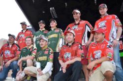 The top-five team finalists at the 2011 FLW College Fishing Western Regional acknowledge the crowd shortly after weigh-in.