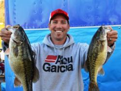Pro Zack Thompson of Alameda, Calif., shows off his second-place catch on Lake Shasta.