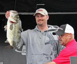Eighth-place co-angler Aaron Agner caught the largest bass of day one - a 10-pound, 13-ouncer.