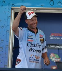 Pro Brent Long celebrates after learning he won the FLW Tour event on Table Rock Lake.