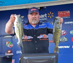 Also in the three-way tie for third place, Mike Foree caught fish on a Strike King wakebait throughout the day.