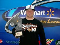 Nick Cummins of Greendale, Ind., took first place in the Co-angler division at the April 14 Walmart BFL Division event on Lake Monroe with 18 pounds, 6 ounces. For his efforts he was awarded nearly $2,000 in prize money. 
