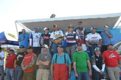 The top 10 pro and co-anglers who made the cut to fish the final day line up on stage.