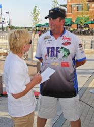 Top boater Brian Maloney gives a media interview after taking the day-one lead.