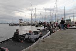 Tournament competitors huddle in the Dock Street Landing marina prior to the first day