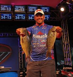 Seventh-place pro David Wolak caught a mixed bag of largemouth and smallmouth today.