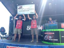 The Suny Plattsburgh team of John McDougall and Brendan Bolis took home the tournament title at the recent National Guard FLW College Fishing event at Lake Champlain. The team recorded a total catach of 15 pounds, 11 ounces to win the first-place prize of $5,000.