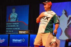 For the second consecutive day, Castrol pro David Dudley was welcomed onstage by the Chicken Dance song. Dudley managed to do his best to strut his stuff as he slowly danced his way to the weigh-in podium.